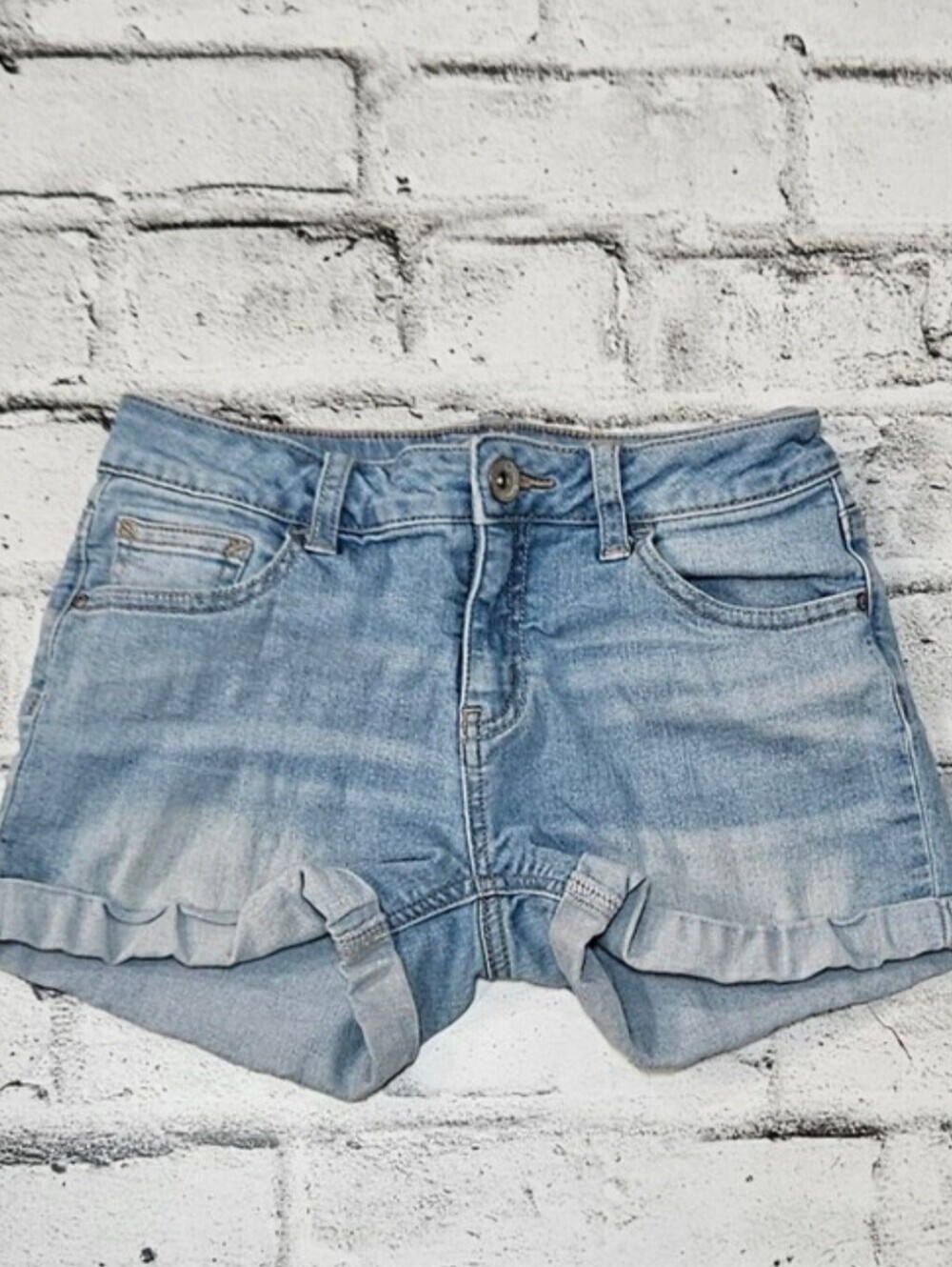 Justice Denim Shorts Girls Size 14S Light Wash Cuffed Stretch Jean Shorts